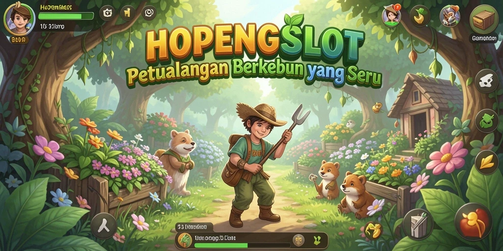 Screenshot HOPENGSLOT menampilkan aktivitas pertanian yang seru dan berwarna.