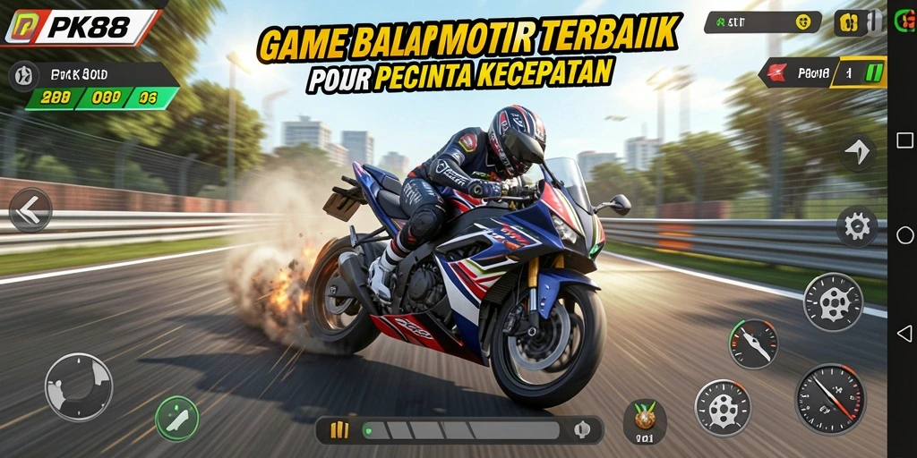 Tampilan gameplay mendebarkan dalam balapan motor PK88.